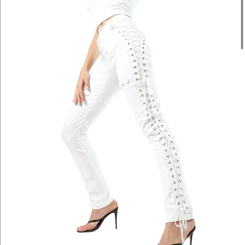 I AM GIA Small White Holly Grunge Edgy Casual Lace Up Pants